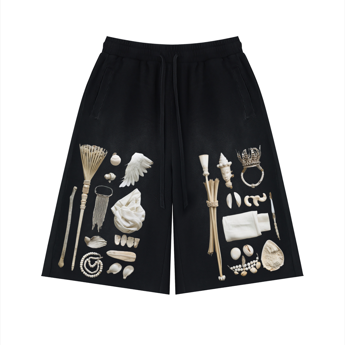 Obatala, Orisha of Peace Unisex Sunfade Raw Edge Shorts