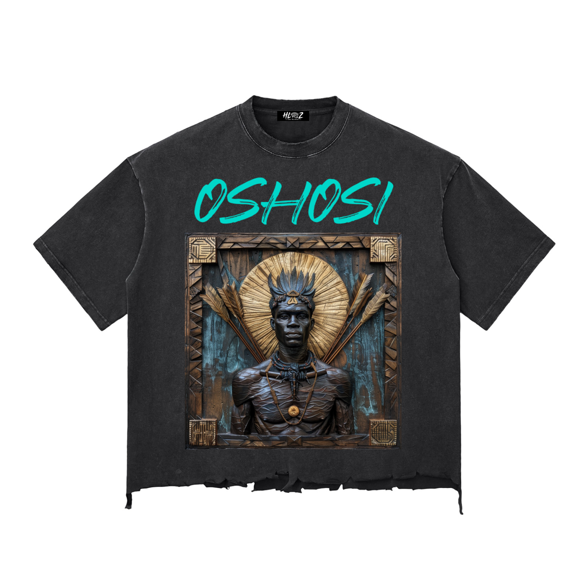 Oshosi, The Divine Hunter Distressed Boxy Tee by HLRZ